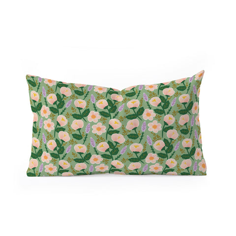 Hello Sayang Lovely Roses Green Oblong Throw Pillow