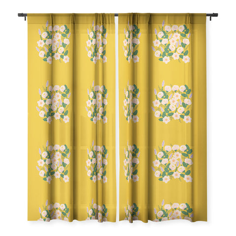 Hello Sayang Lovely Roses Yellow Sheer Window Curtain