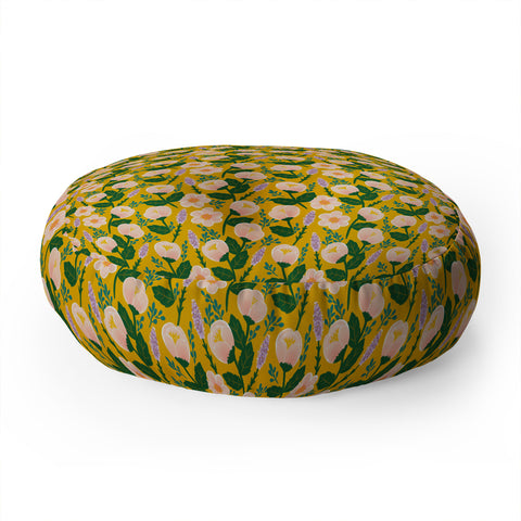 Hello Sayang Lovely Roses Yellow Floor Pillow Round