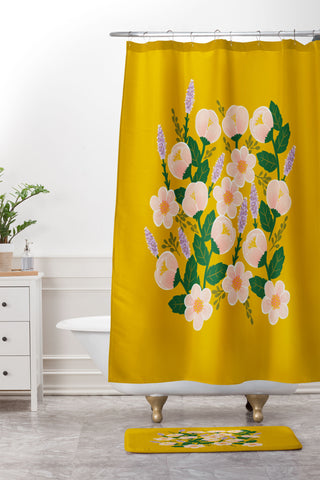 Hello Sayang Lovely Roses Yellow Shower Curtain And Mat