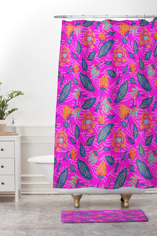 Hello Sayang Summer Batik Fuchsia Shower Curtain And Mat
