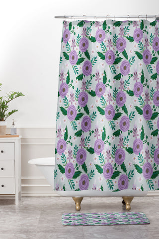 Hello Sayang Sweet Roses Mint Shower Curtain And Mat
