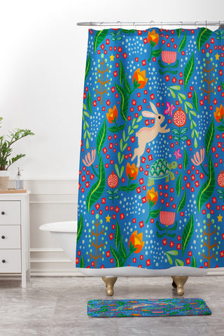 Hello Sayang The Tortoise and The Hare Day Shower Curtain And Mat