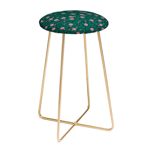 Hello Sayang Wild Daisies Forest Green Counter Stool