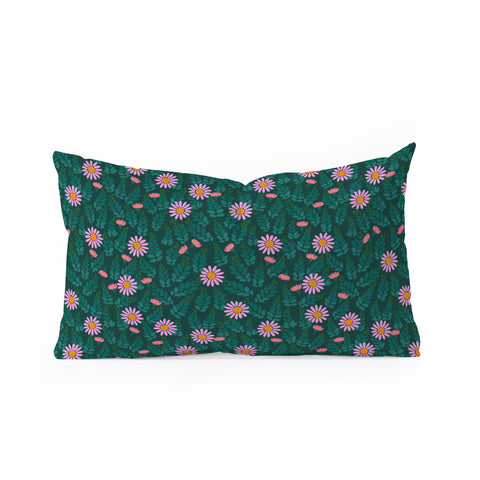 Hello Sayang Wild Daisies Forest Green Oblong Throw Pillow