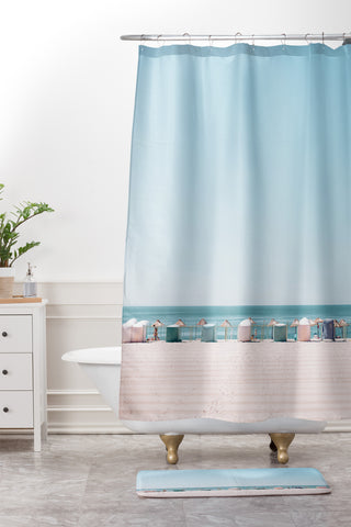 Hello Twiggs Beach Huts Shower Curtain And Mat