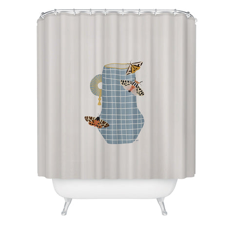 Hello Twiggs Blue Vase with Butterflies Shower Curtain