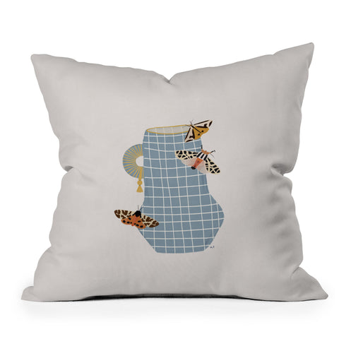 Hello Twiggs Blue Vase with Butterflies Throw Pillow