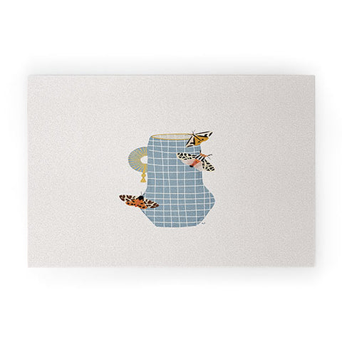 Hello Twiggs Blue Vase with Butterflies Welcome Mat