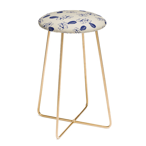 Hello Twiggs Blue Vase with Flowers Counter Stool