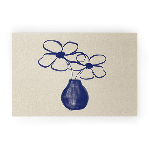 Hello Twiggs Blue Vase with Flowers Welcome Mat