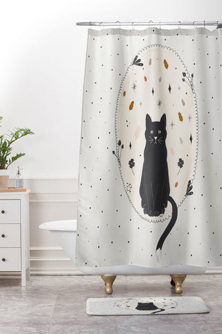 Hello Twiggs Fall Black Cat Shower Curtain And Mat