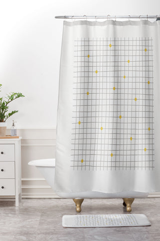 Hello Twiggs Grid and Dots Shower Curtain And Mat