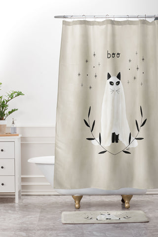 Hello Twiggs Halloween Ghost Cat Shower Curtain And Mat