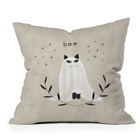 Hello Twiggs Halloween Ghost Cat Outdoor Throw Pillow