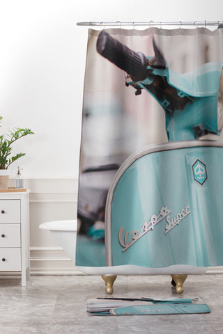 Hello Twiggs Mint Vespa Shower Curtain And Mat