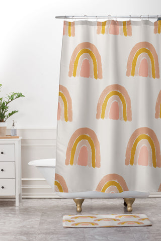 Hello Twiggs Pastel Rainbow Shower Curtain And Mat