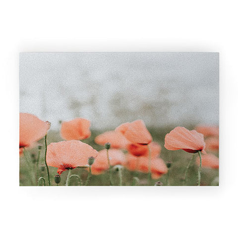 Hello Twiggs Peach Red Poppies Welcome Mat