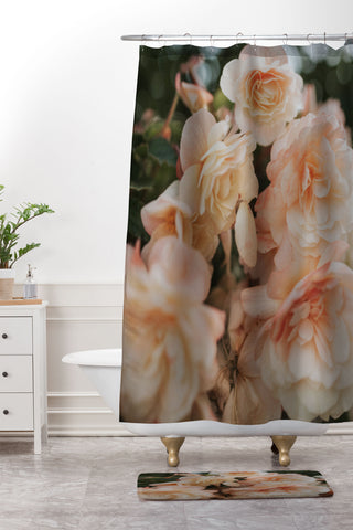 Hello Twiggs Peach Soft Flowers Shower Curtain And Mat