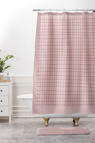 Hello Twiggs Pink Grid Shower Curtain And Mat