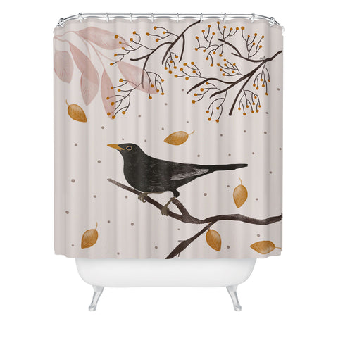 Hello Twiggs Spring Blackbird Shower Curtain