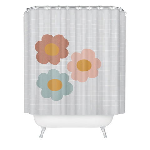 Hello Twiggs Spring Floral Grid Shower Curtain