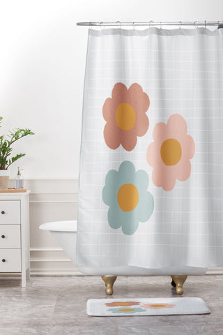 Hello Twiggs Spring Floral Grid Shower Curtain And Mat
