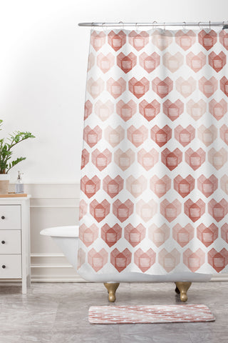 Hello Twiggs Terracotta Hearts Shower Curtain And Mat