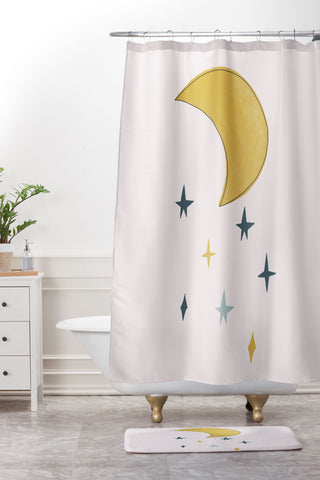 Hello Twiggs The Moon and the Stars Shower Curtain And Mat