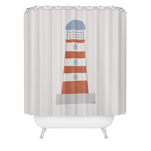 Hello Twiggs The Red Stripes Lighthouse Shower Curtain