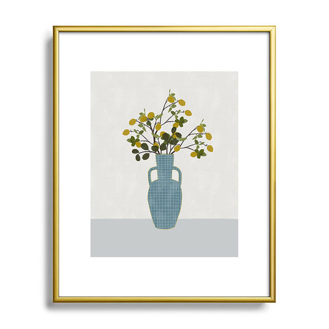 Hello Twiggs Vase with Lemon Tree Branches Metal Framed Art Print