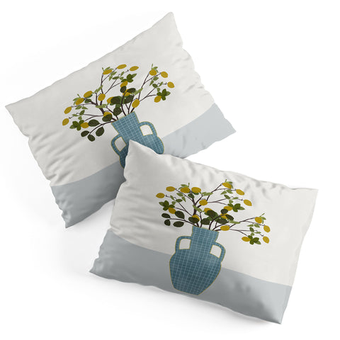 Hello Twiggs Vase with Lemon Tree Branches Pillow Shams