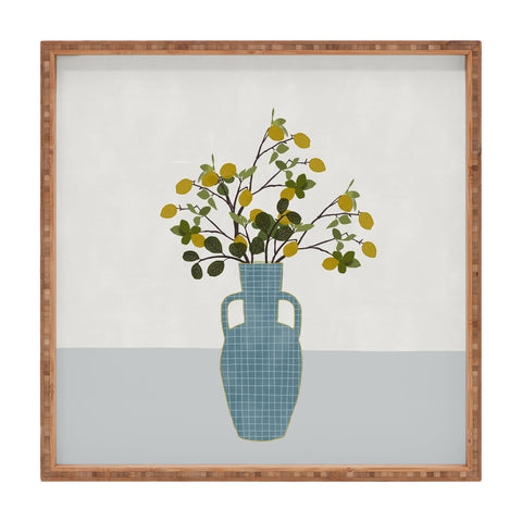 Hello Twiggs Vase with Lemon Tree Branches Square Tray