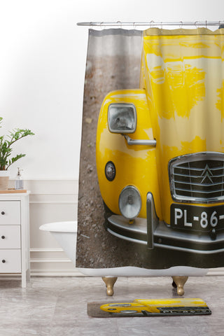 Hello Twiggs Yellow Car Shower Curtain And Mat