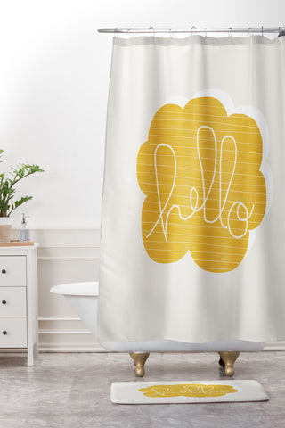 Hello Twiggs Yellow Hello Shower Curtain And Mat