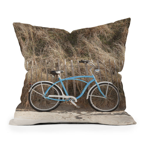 Henrike Schenk - Travel Photography Blue Beach Bike In Holland Photo Dutch Grass Dunes Summer Holiday Throw Pillow