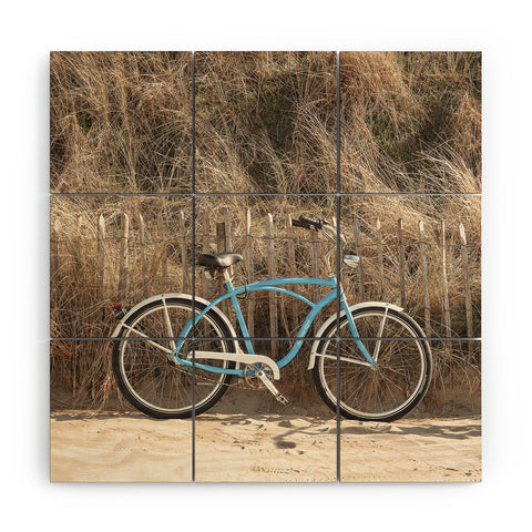 Henrike Schenk - Travel Photography Blue Beach Bike In Holland Photo Dutch Grass Dunes Summer Holiday Wood Wall Mural
