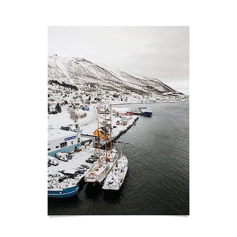 Henrike Schenk - Travel Photography Harbor In Norway Snow Photo Winter In Norway Boats And Mountains Poster