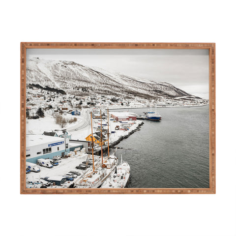 Henrike Schenk - Travel Photography Harbor In Norway Snow Photo Winter In Norway Boats And Mountains Rectangular Tray