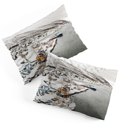 Henrike Schenk - Travel Photography Harbor In Norway Snow Photo Winter In Norway Boats And Mountains Pillow Shams