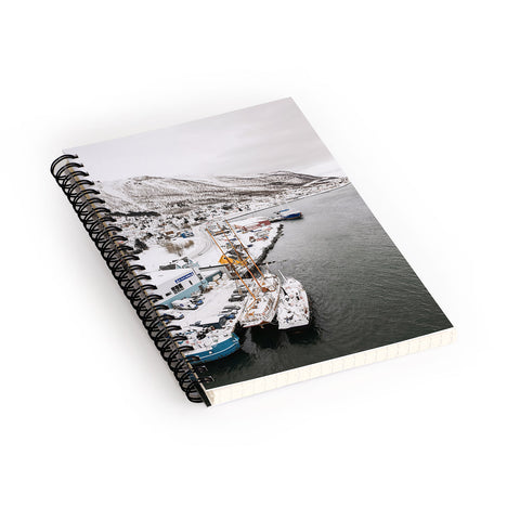 Henrike Schenk - Travel Photography Harbor In Norway Snow Photo Winter In Norway Boats And Mountains Spiral Notebook