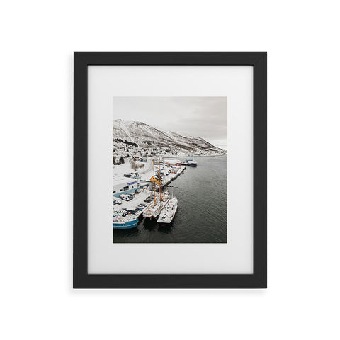 Henrike Schenk - Travel Photography Harbor In Norway Snow Photo Winter In Norway Boats And Mountains Framed Art Print