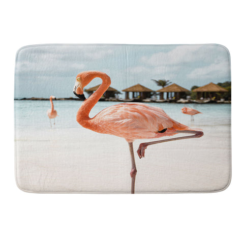 Henrike Schenk - Travel Photography Pink Flamingo Beach Photo Aruba Island Tropical Summer Bird Memory Foam Bath Mat