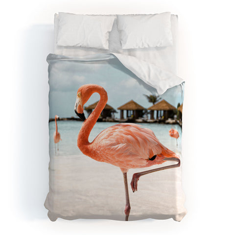 Henrike Schenk - Travel Photography Pink Flamingo Beach Photo Aruba Island Tropical Summer Bird Duvet Cover