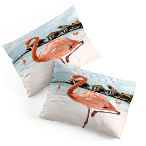 Henrike Schenk - Travel Photography Pink Flamingo Beach Photo Aruba Island Tropical Summer Bird Pillow Shams