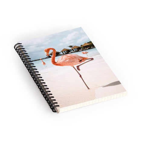 Henrike Schenk - Travel Photography Pink Flamingo Beach Photo Aruba Island Tropical Summer Bird Spiral Notebook