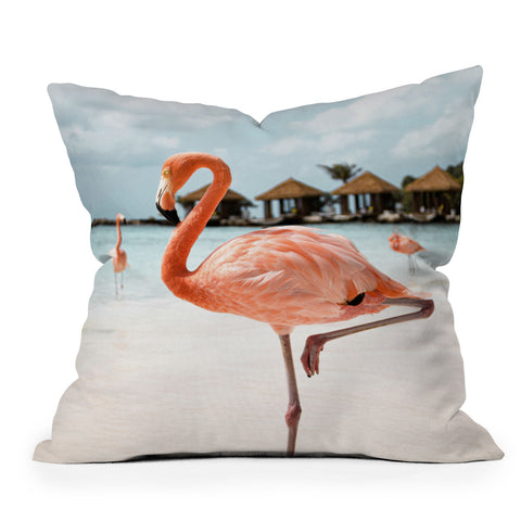 Henrike Schenk - Travel Photography Pink Flamingo Beach Photo Aruba Island Tropical Summer Bird Throw Pillow