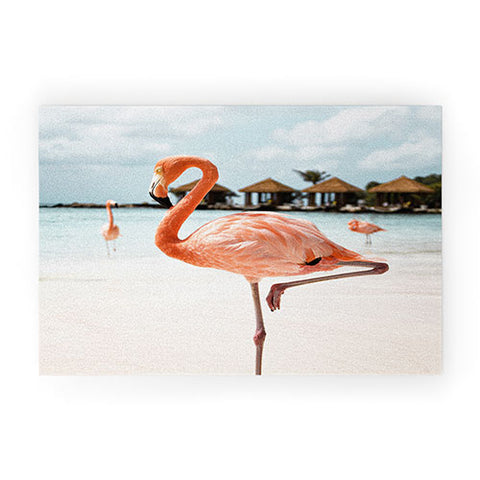 Henrike Schenk - Travel Photography Pink Flamingo Beach Photo Aruba Island Tropical Summer Bird Welcome Mat
