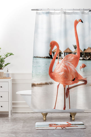 Henrike Schenk - Travel Photography Pink Flamingos On Aruba Island Shower Curtain And Mat