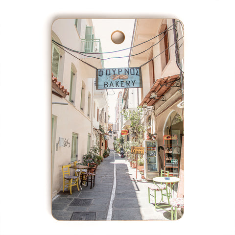 Henrike Schenk - Travel Photography Street In Greece Photo Pastel Village Houses Summer Cutting Board Rectangle